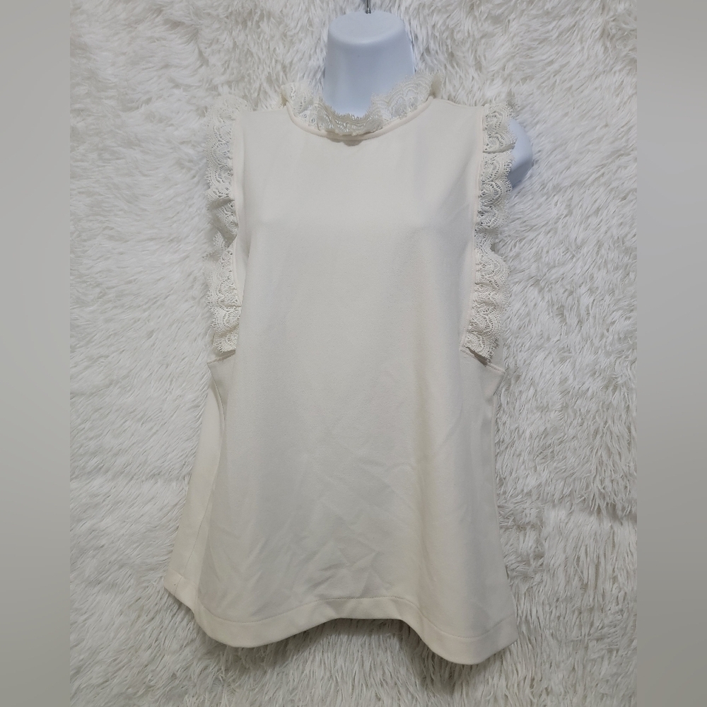 Ann Taylor Cream Lace Trim Blouse